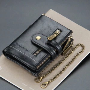 Men's Black Leather Wallet RFID Blocking Slim Bifold ID Credit Card Holder Purse - Picture 1 of 18