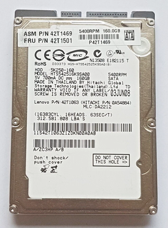 Disco Rigido Hitachi 5K250-160 160 GB SATA 5400rpm 8MB 2,5" - Immagine 1 di 1