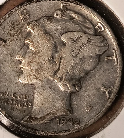 1942/41 90% Silver Mercury Head Dime Coin! Rare Coin! 1942-P over 1941-P Cover