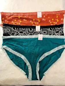 Auden 3pk Assorted Lace Trim Cotton Bikini Underwear Womens Plus Size 4X Stretch - Picture 1 of 12