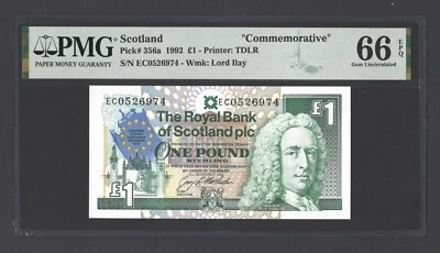 Scotland One Pound 8-12-1992 P356a "Commemorative" Uncirculated Grade 66 - Image 1 of 2