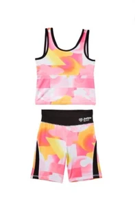 NWT JUSTICE 2-Pc Girls Medium 10 ACTIVE Tank Top & Bike Shorts Outfit Set PINK - Picture 1 of 3