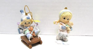 Lot of 2 Precious Moments Ornaments 2007 By Enesco Boy Sled & Girl With Cat - Picture 1 of 6