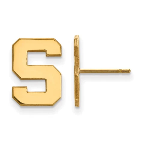 Michigan State Spartans School Letter Logo Earrings in 14k Yellow Gold Cover