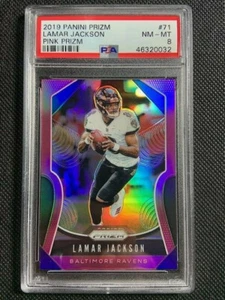 2019 Panini Prizm Lamar Jackson Pink Prizm Refractor SP Ravens #71 PSA 8  - Picture 1 of 2
