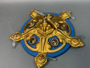 Vintage Lighting 1920 surface mount pan ceiling fixture, Gold & Blue w/ Crystals - Picture 1 of 10