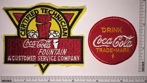 2 VINTAGE COCA-COLA CERTIFIED TECHNICIAN COKE CUSTOMER SERVICE PATCH LOT - Picture 1 of 1