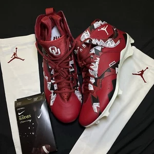 Nike Jordan 7 Alpha Menace Oklahoma OU PE Football Cleats Sz 13 & Arm Sleeves L - Picture 1 of 18