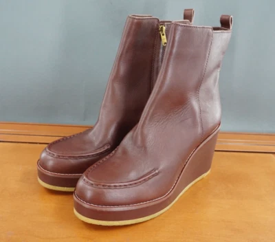 Coach Brady Botín Zapatos Mujer 10 Marrón Cuero Cuña Cremallera Tirar en el Tobillo Botín Foto 1 de 4