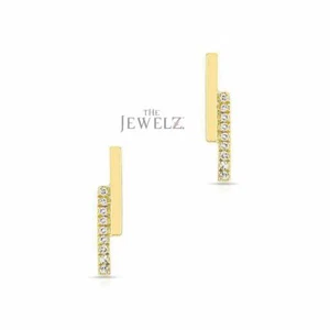 14K Gold 0.12 CT VS/F-G Diamond Double Bar Studs Earrings Christmas Gift - Picture 1 of 4