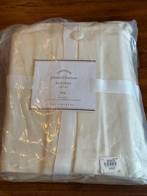 Pottery Barn King Pleated Button Bed Skirt 14” Drop Cream IVORY Cotton New w/tag - Image 1 of 4