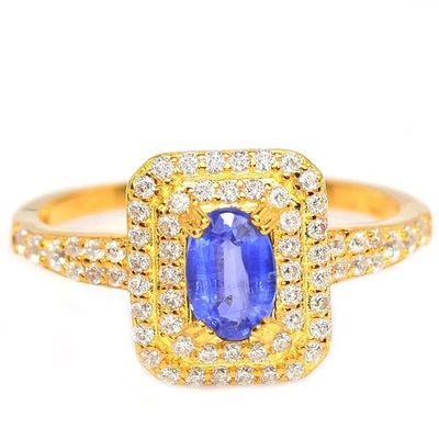 ANILLO PLATA ESTERLINA 925 NATURAL AZUL OVALADO CIANITA PIEDRAS PRECIOSAS Y CIRCONITA BLANCA TALLA 7 Foto 1 de 4