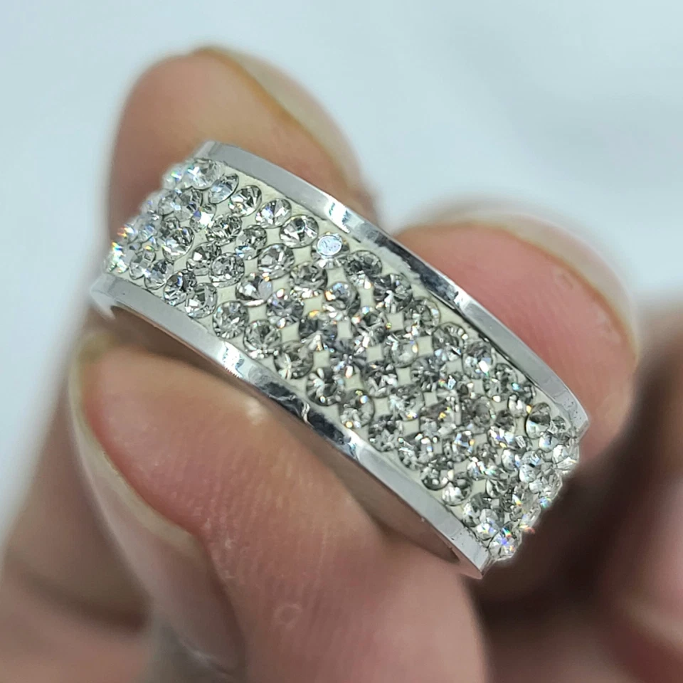 Anillo banda de cristal redondo ajuste seda acero inoxidable QVC por diseño 8 Foto 1 de 4