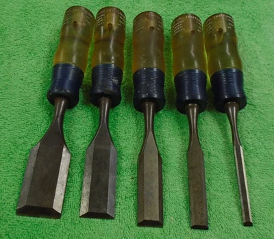 VINTAGE SEARS CRAFTSMAN WOOD CHISEL SET WF 36825-36824-36823-36822-36821 USA - Image 1 of 4