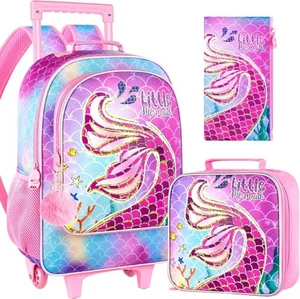 gxtvo Mermaid Rolling Backpack for Girls, Roller Goldfish Tai Set - Picture 1 of 8