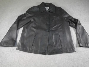 Worthington Genuine Lambskin Leather Jacket Womens Large Black Biker Button - Picture 1 of 10