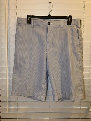 Pantalones Cortos de Golf IZOD Clásicos Seersucker Azul y Blanco Rayas Talla 33 Verano Preppy Foto 1 de 4