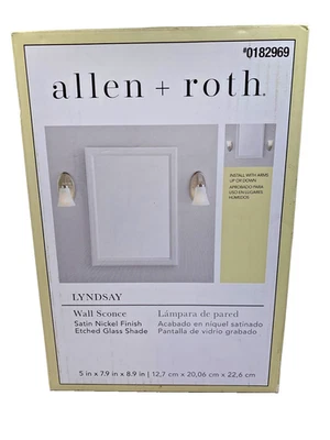 壁灯 Allen & Roth Lyndsay #0182969 缎面镍锚蚀刻玻璃阴影 — 第 1/4 张图片