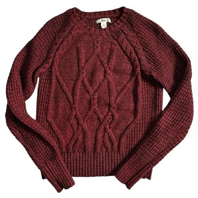 Bass Cable Knit Sweater Burgundy Red Women's Size Small Crew Neck Long Sleeve - Image 1 of 4