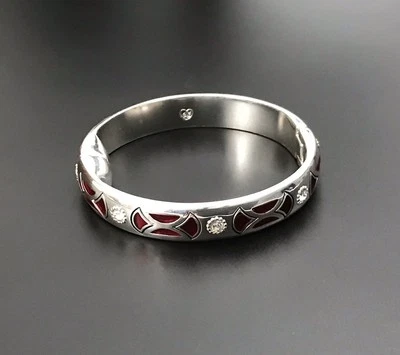 Brazalete Brazalete Brighton CAPELLA Plata Cristal Transparente Esmalte Rojo Bisagras. #1510 Foto 1 de 4