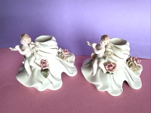 Candelabros Reina Califa Bone China años 50 223 querubines y rosas oro - Imagen 1 de 18