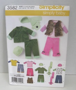 Simplicity 3582 Jacket/Vest, Pants, Top, Hat, Scarf Pattern Infant XXS - L Uncut - Picture 1 of 2