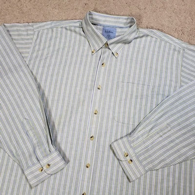 LL Bean Mens Button Up Shirt 2XLT XXL TALL Green Blue Stripe Outdoor Casual L/S - Image 1 of 4