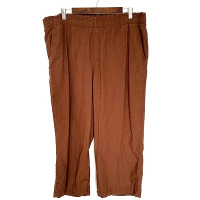 Pantalones para mujer Old Navy XL marrón mezcla de lino recortados óxido elástico bolsillos en la cintura Foto 1 de 4