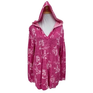 Tommy Bahama Hoodie Womens L Large Pink White Reversible Palm Frenzy Hawaiian - Picture 1 of 11