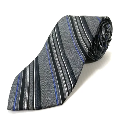 Jhane Barnes X-Long Luxury Tie Gray Black Blue Striped Woven Silk Necktie - Image 1 of 4
