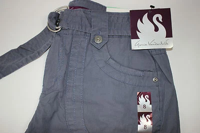 NUEVO GLORIA VANDERBILT Mujer Corto Talla 8 Azul Pizarra Frente Plano Cinturón Informal  Foto 1 de 4