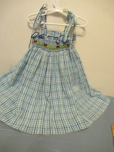 P34 Girls Size 2T Hand Smocked Multicolored Plaid Dress with Fish Tie Shoulders - Picture 1 of 10