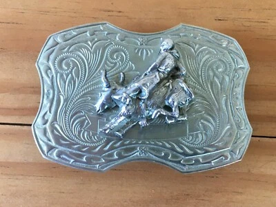 Bull Rider Belt Buckle Nickle Silver Vintage -Denver CO D7 - Image 1 of 2