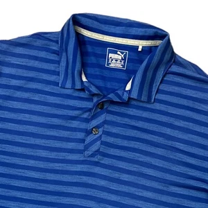 Puma Dry Cell Golf Polo Shirt Mens Sz XL Blue Striped Short Sleeve Stretch - Picture 1 of 8