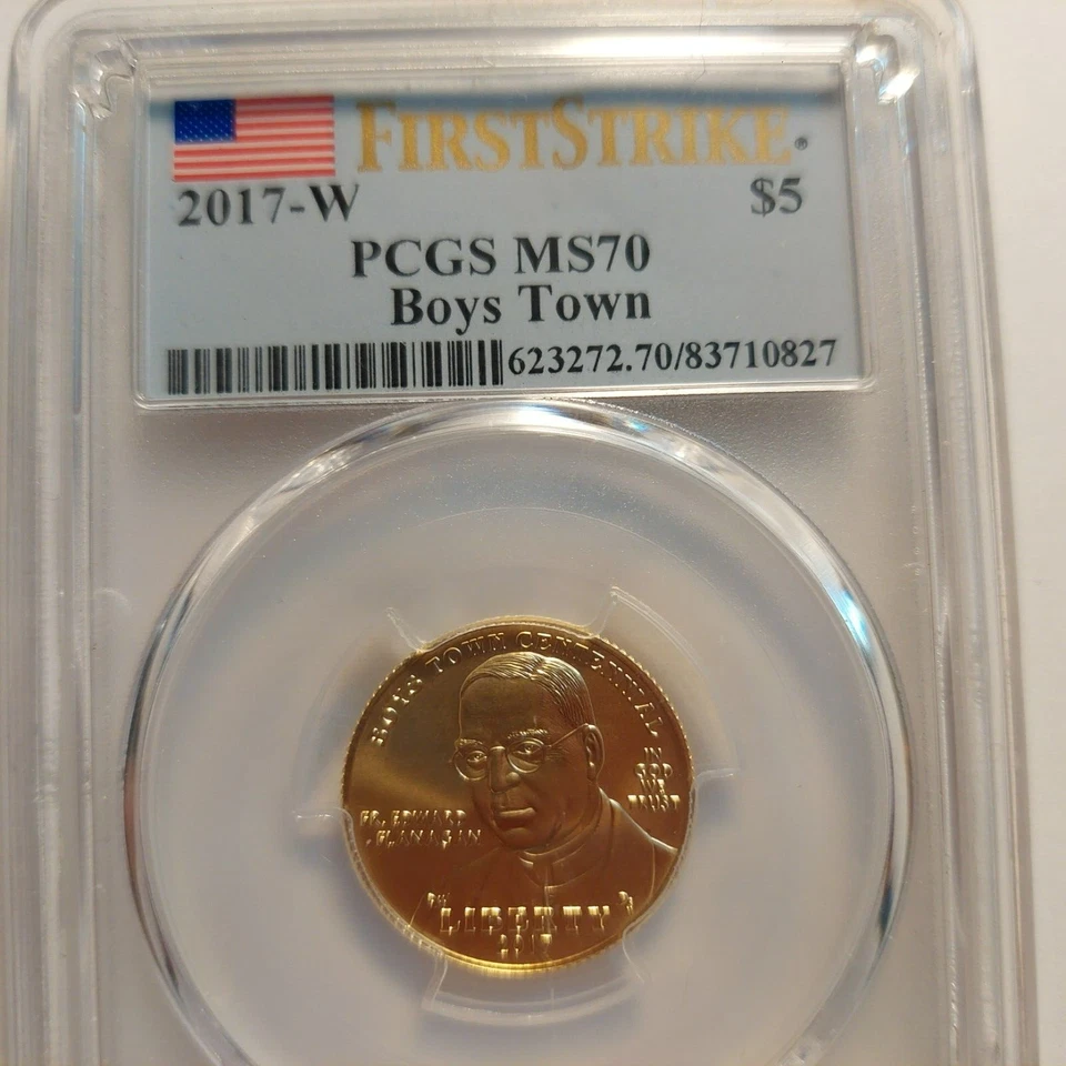 2017 Boys Town First Strike $5 Gold Coin PCGS MS70 - Image 1 of 4