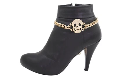 Mujeres Oro Metal Bota Cadena Pulsera Zapato Dije Joyería Brillante Esqueleto Calavera Emo Foto 1 de 4