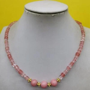 Cubo de jade rosa de 4 mm y collar de cuentas redondas de rodocrosita rosa de 10 mm regalo de cumpleaños de 18"" - Imagen 1 de 4
