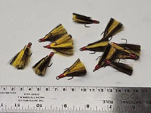 12 Dressed Treble Hooks with Yellow and Dark Brown Hair * Hook size #6 * - Picture 1 of 4