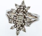 Vintage 14K white gold 0.37CT diamond floral cluster ring size 6.75