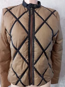 Vintage Moncler womens beige light down jacket with leather inserts Size 2 - Picture 1 of 12