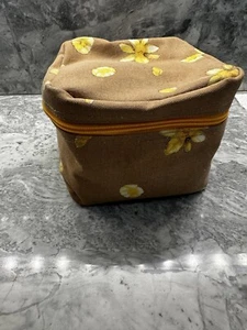 Barneys New York Make-Up Case Cosmetic Toiletries Bag Tan Yellow Flowers Ltd - Picture 1 of 5