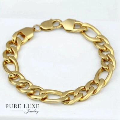 Men's 8" Stainless Steel 10mm Figaro Chain Bracelet Gold plated + BOX - Image 1 of 2