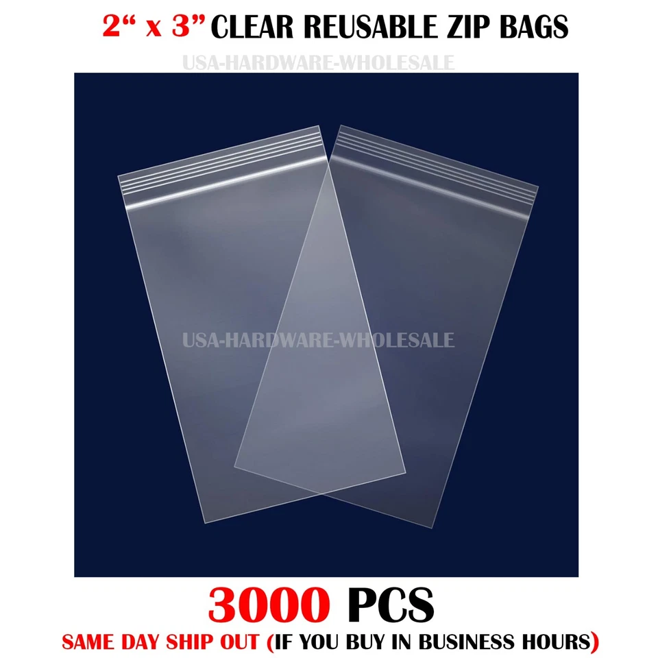 2" X 3" Clear Plastic Reuseable Zip Bags with Resealable Lock Seal Zipper 2 MIL - Image 1 of 1