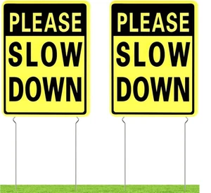Please Slow down Yard Signs with Metal Stakes, 16 X 12 Inches/25 Inch High, 2 Pa - Picture 1 of 12
