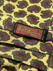 🔴 DUPONT Foulard cravatta uomo seta pura giallo oro con decori rara - Imagen 1 de 8