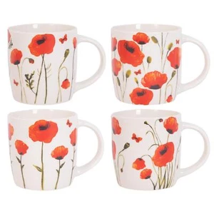 4er Set Mohn Blumenmuster Design Becher Neu Knochen China Kaffee Teetassen 350ml - Bild 1 von 8