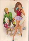 Pinup Artist Guy Girl Dressed in Real Fabric Arias Signed Spain Postcard D44
