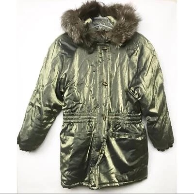 Chaqueta acolchada hinchada de piel sintética Mulberry Street talla mediana abrigo metálico verde Foto 1 de 4
