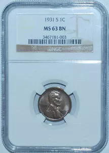 1931 S NGC MS63BN Brown Lincoln Wheat Cent - Picture 1 of 2