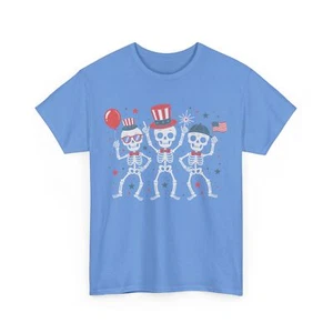 4th of July shirt, skeleton t-shirt,USA flag shirt,cotton t-shirt S-5XL - Picture 1 of 25